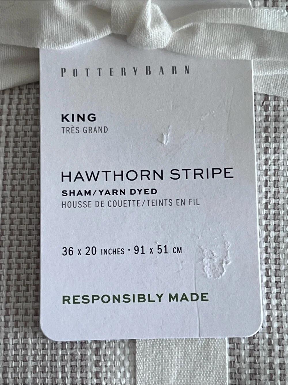 Pottery Barn Hawthorn Stripe King Pillow Shams - Cream & Taupe 2 King